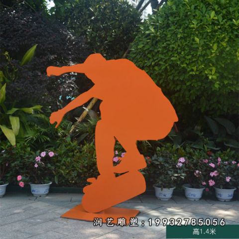 景区不锈钢滑板人物雕塑
