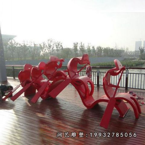 抽象不锈钢划船雕塑