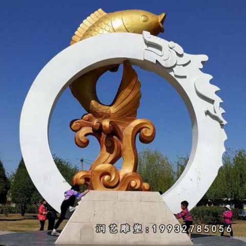 广场不锈钢鲤鱼跃龙门雕塑