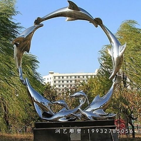 城市不锈钢海豚雕塑