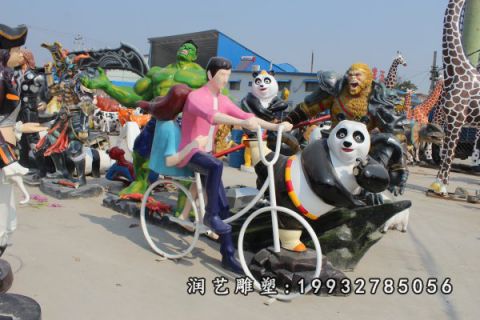 户外玻璃钢骑车雕塑