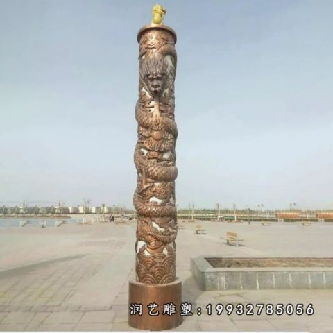 小区龙柱景观铜雕