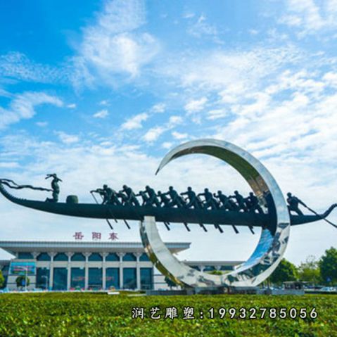 企业不锈钢划船雕塑