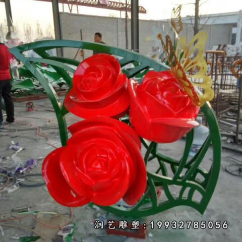 小区不锈钢玫瑰花雕塑
