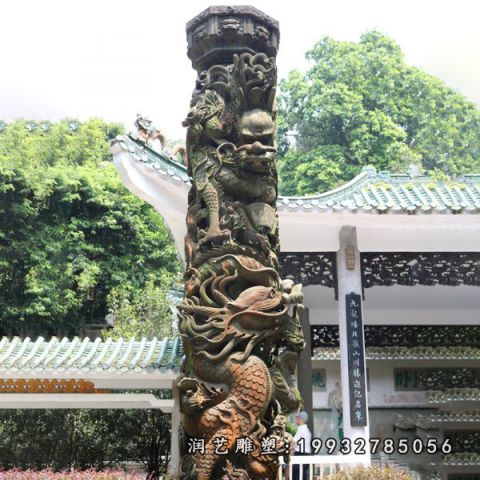 景区铜龙柱景观雕塑