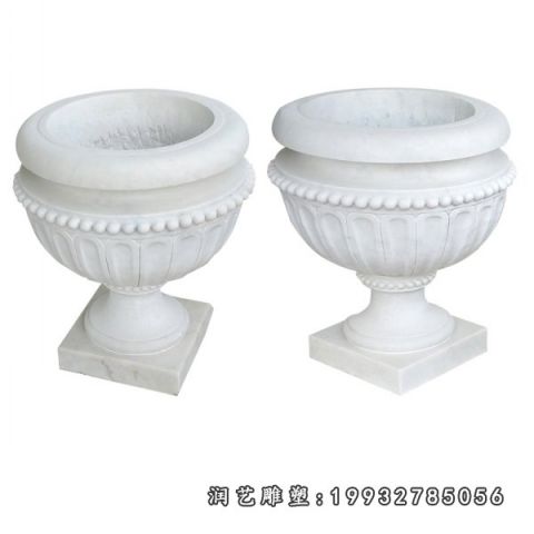 企业汉白玉花盆雕塑