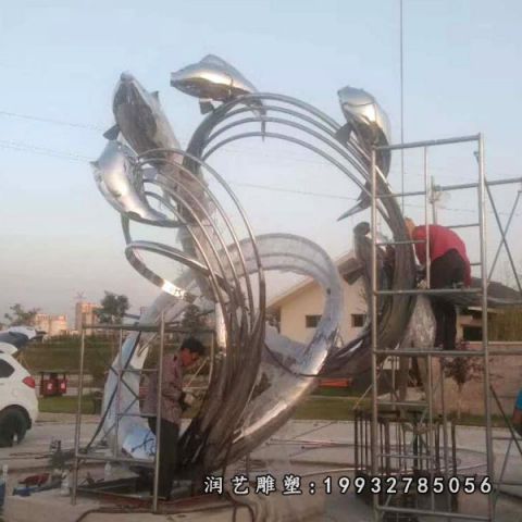 不锈钢广场鲤鱼跃龙门雕塑