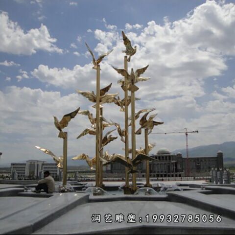 广场不锈钢大雁雕塑
