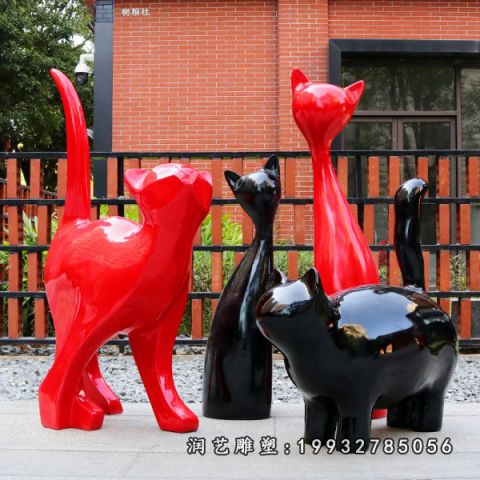 玻璃钢抽象猫雕塑