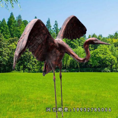 公园动物仙鹤铜雕