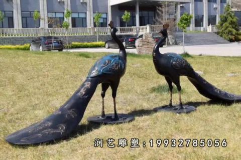 草坪孔雀动物铜雕
