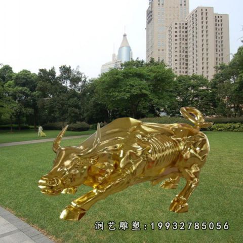 草坪不锈钢开荒牛雕塑