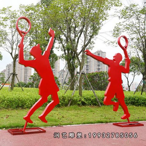 草坪不锈钢打羽毛球雕塑