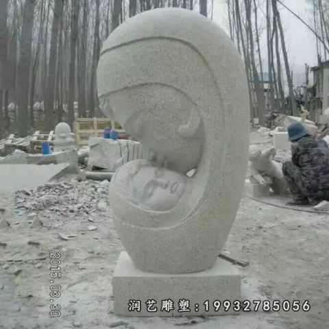 公园人物母子石雕