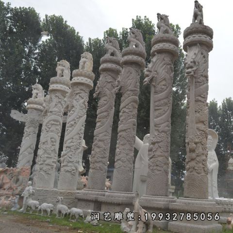 广场大理石龙柱雕塑