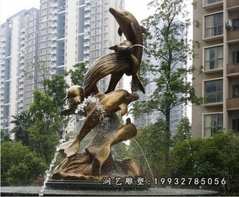 小区铜雕海豚动物雕塑