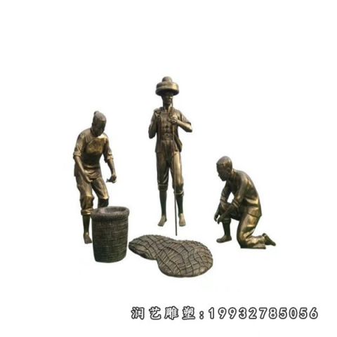 小区人物鱼文化铜雕