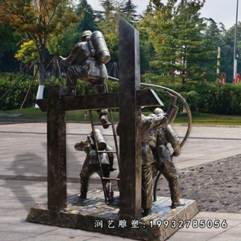 消防人物户外铜雕