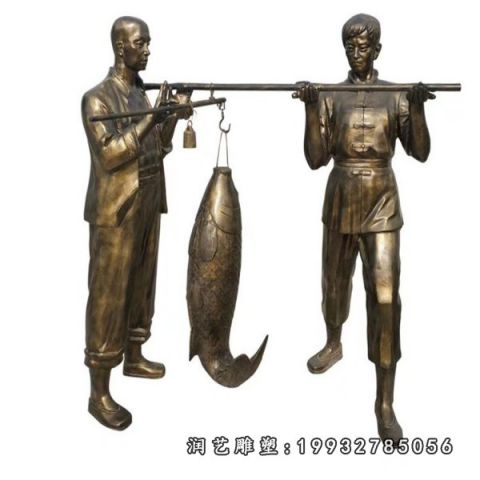 广场鱼文化人物铜雕