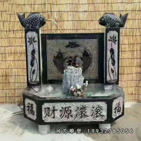 街道流水盆石雕