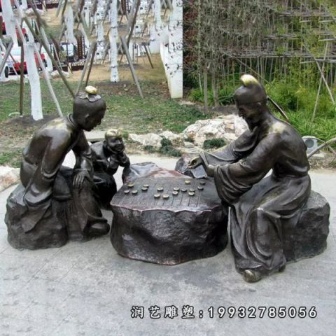 下棋人物酒店铜雕