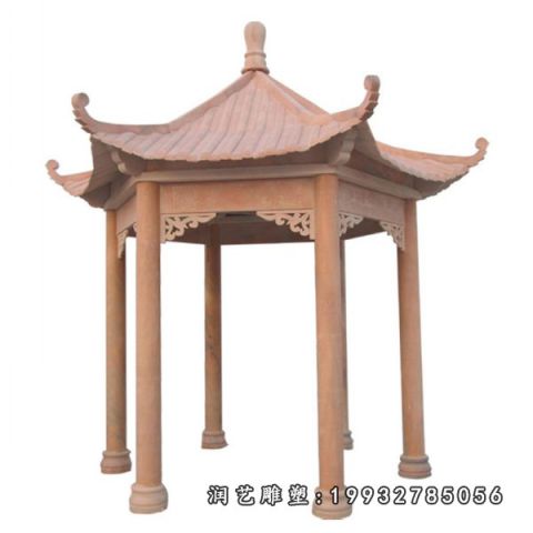 景区晚霞红凉亭雕塑