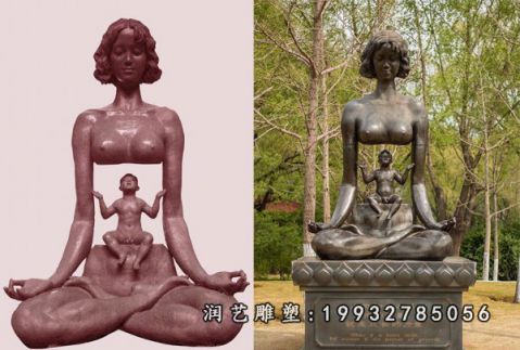 草坪人物母子铜雕