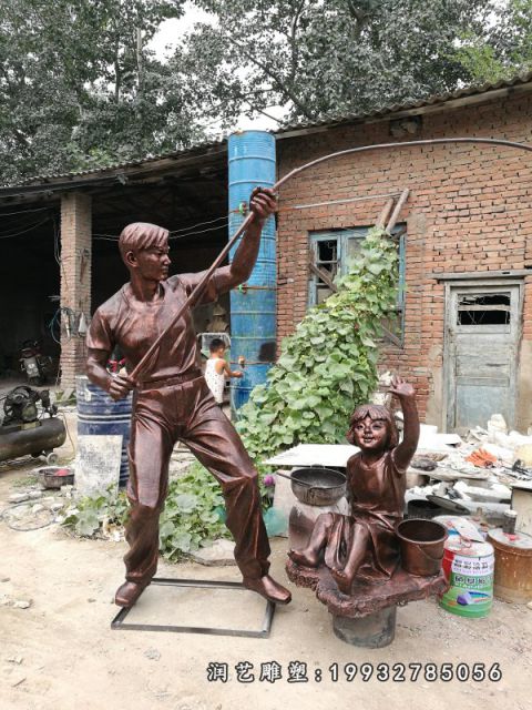 鱼文化人物铜雕