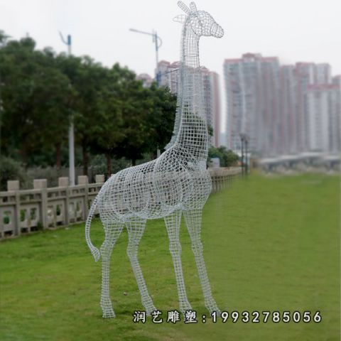 户外不锈钢长颈鹿动物雕塑