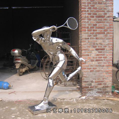校园不锈钢人物打羽毛球雕塑