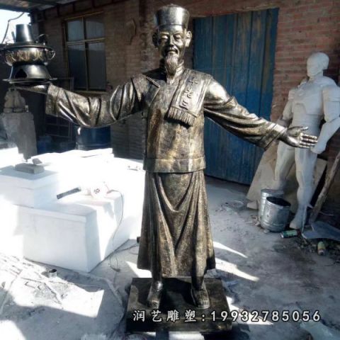 商场人物店小二铜雕