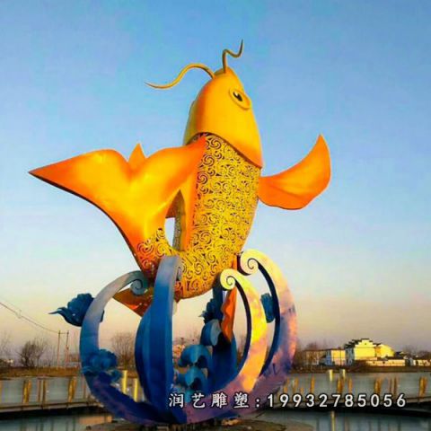 商业街不锈钢鲤鱼跃龙门雕塑
