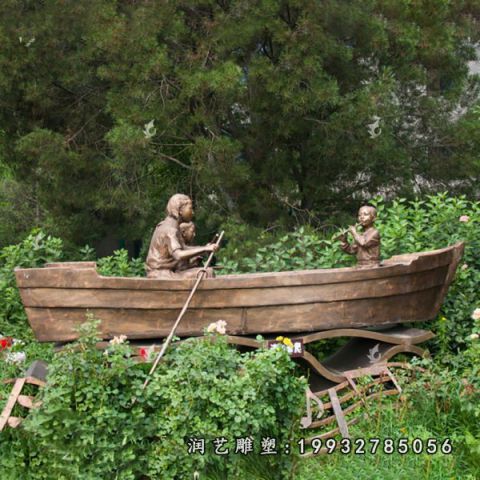 街道划船人物铜雕