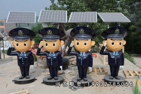 景区玻璃钢警察卡通雕塑