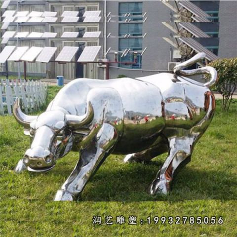 街道不锈钢牛动物雕塑