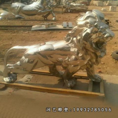 校园不锈钢狮子动物雕塑