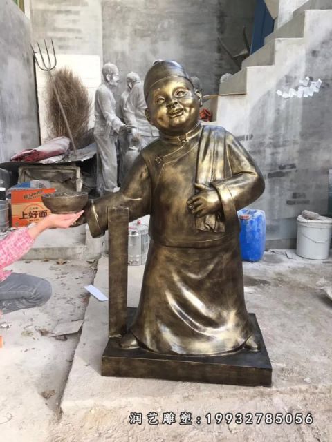 庭院店小二铜雕