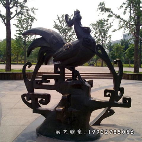 校园动物鸡铜雕