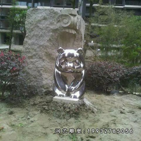 步行街不锈钢熊猫雕塑