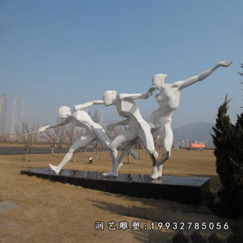 校园不锈钢人物击剑雕塑