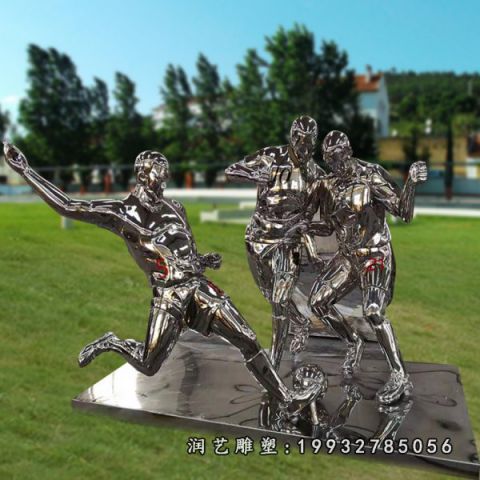 广场不锈钢人物踢球雕塑