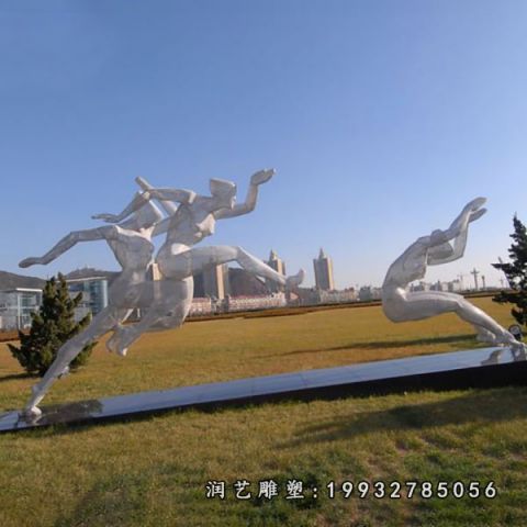草坪不锈钢跳远人物雕塑