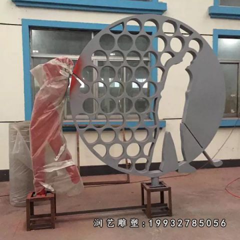 庭院不锈钢打高尔夫人物雕塑