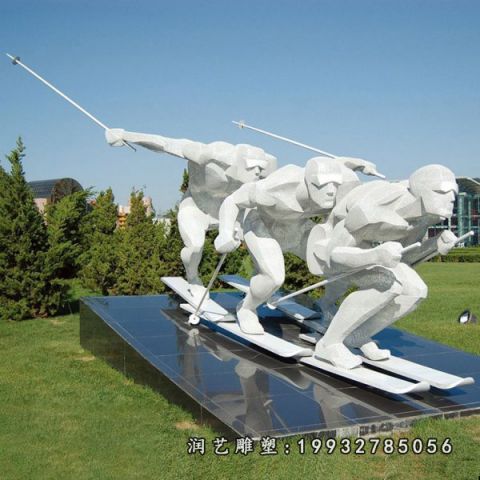 商场不锈钢滑雪雕塑