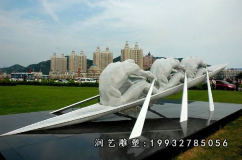 公司不锈钢划船雕塑