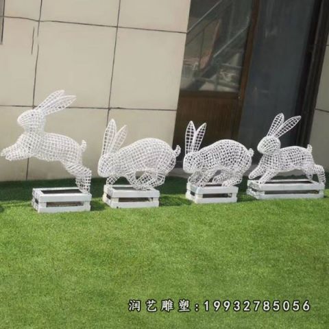 城市不锈钢兔子动物雕塑