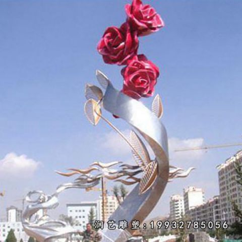 广场不锈钢玫瑰花雕塑