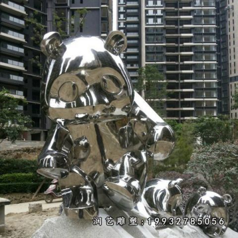 园林不锈钢动物熊猫雕塑