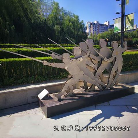 商场不锈钢击剑人物雕塑