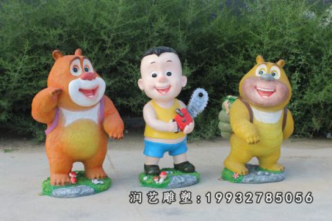 小区玻璃钢熊出没卡通雕塑